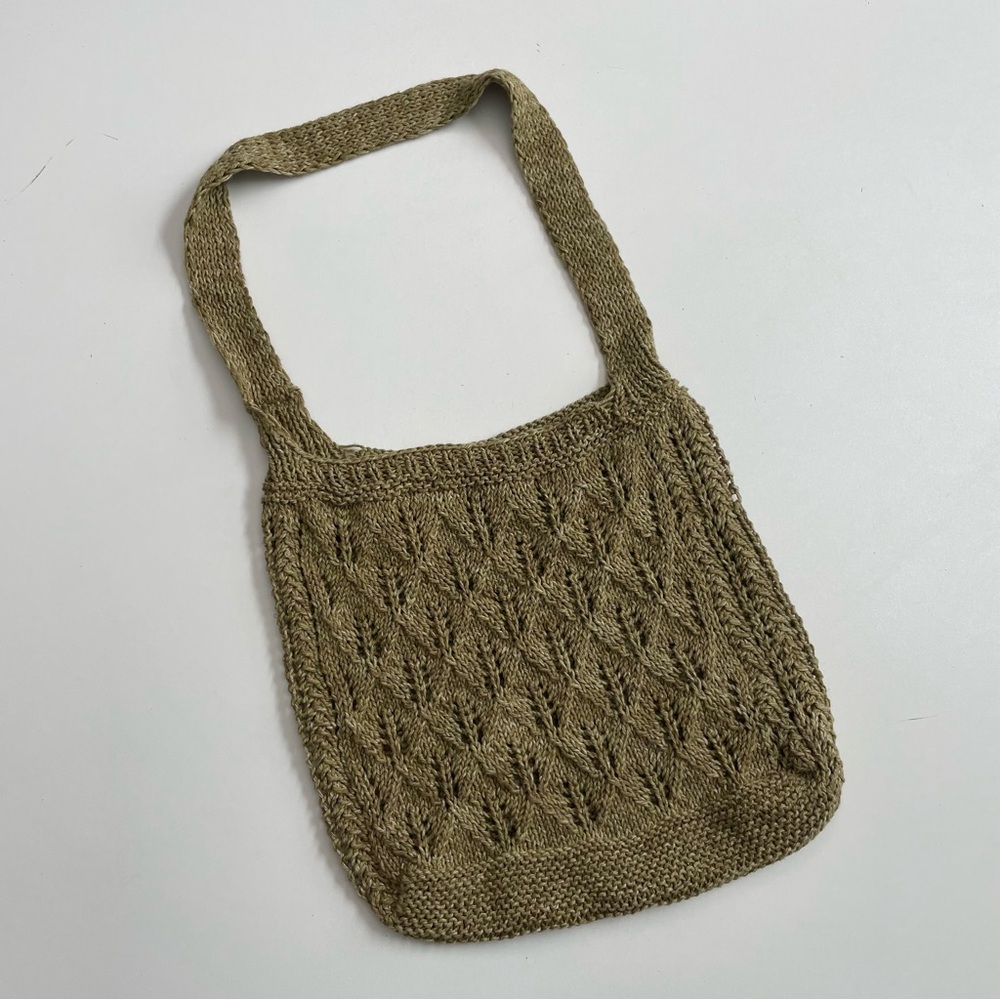 Crocheted Knit Hobo Tote Bag Lightweight Boho Bohemian Festival Olive Green